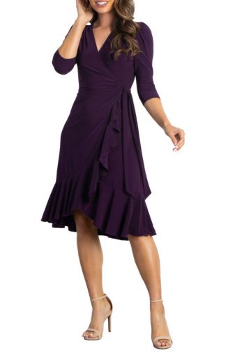 Kiyonna Women's Whimsy Ruffled Midi Wrap Dress - Plum Passion
