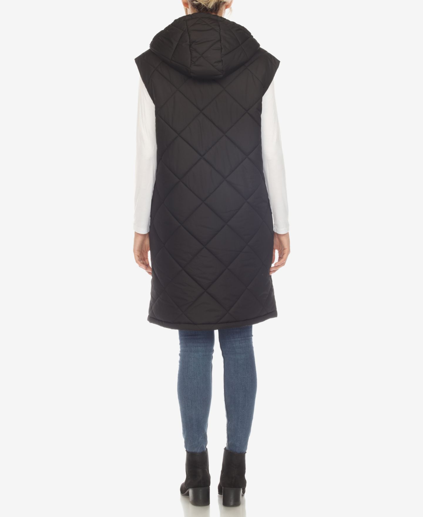 Женская куртка White Mark Diamond Quilted Hooded Long Puffer Vest, цвет: Чёрный — фото 2