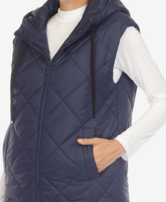 Women's Diamond Quilted Hooded Long Puffer Vest Jacket
