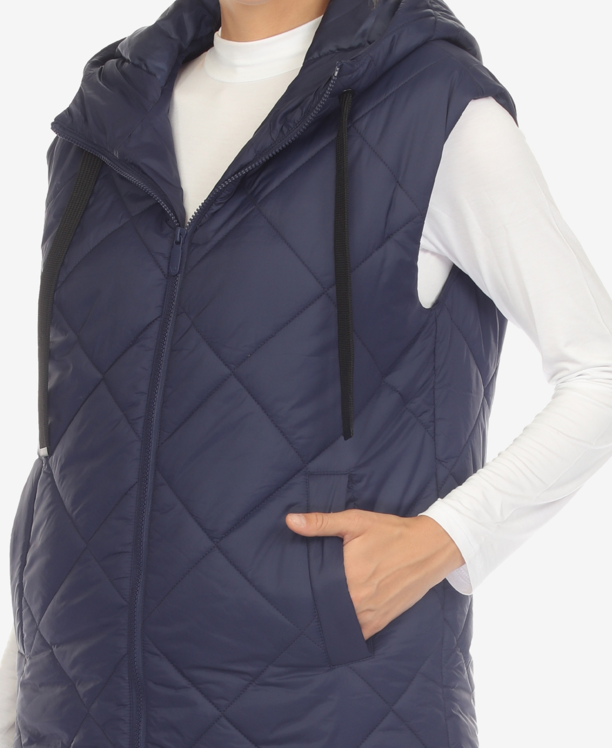 White Mark Women's Diamond Quilted Hooded Long Puffer Vest Jacket