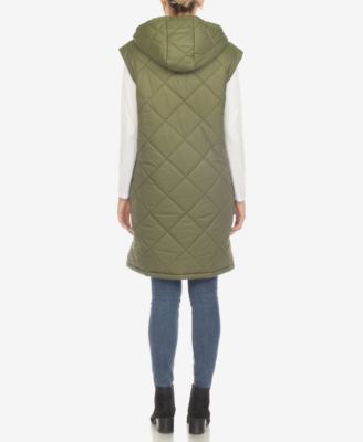 Women's Diamond Quilted Hooded Long Puffer Vest Jacket