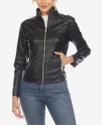 White Mark Women's Classic Biker Faux Leather Jacket - Macy's