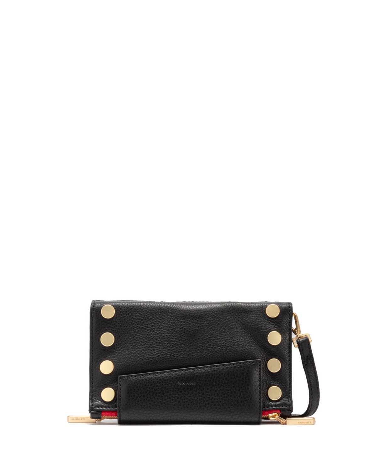 Hammitt Levy Leather Wallet Crossbody In Black Brushed Gold Red Zip