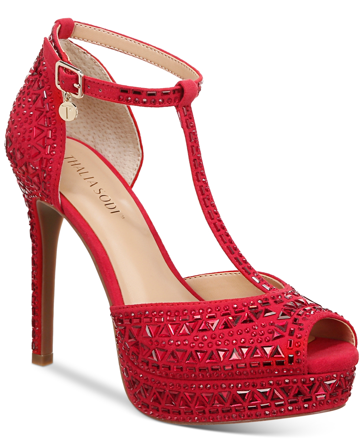 Thalia Sodi Women's Chace Embellished Platform Pumps In Red Microsuede