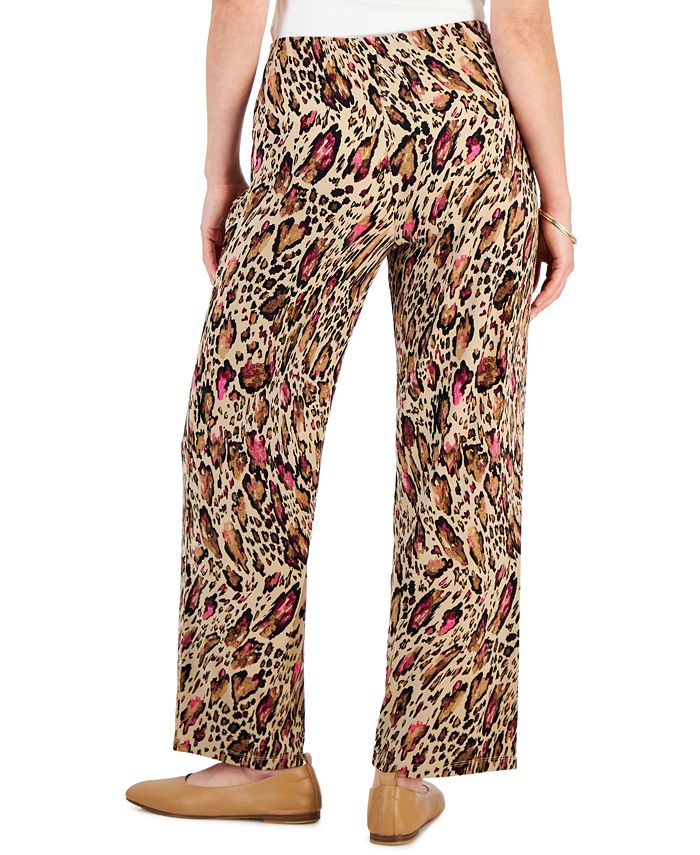 JM Collection Petite Glam Animal-Print Wide-Leg Pants, Created for Macy ...