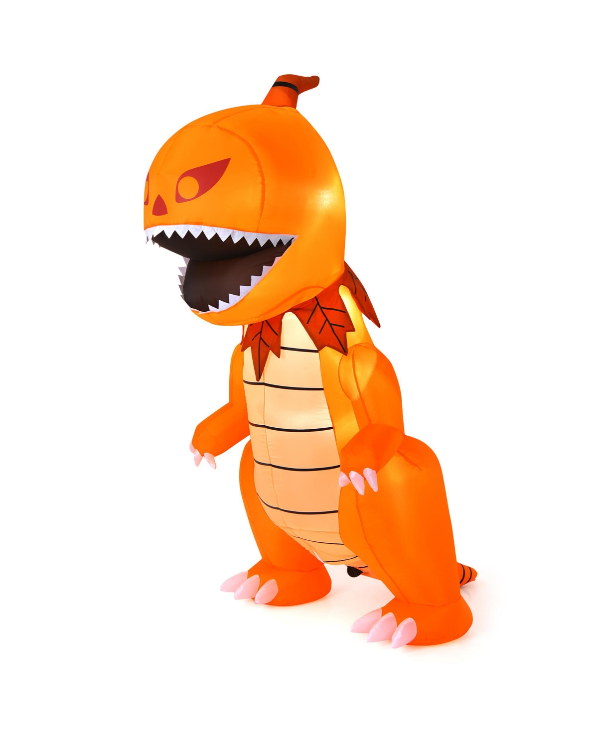 8FT Halloween Inflatable Pumpkin Head Dinosaur Blow Up with Led Lights - Orange