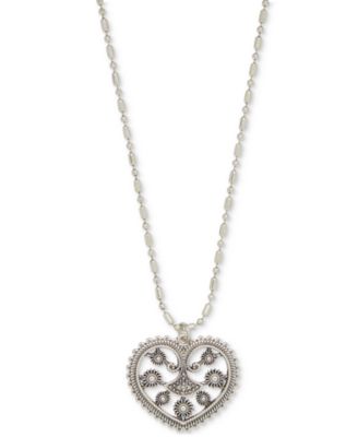 Lucky Brand - Women's Silver-Tone Detailed Openwork Heart Pendant Necklace