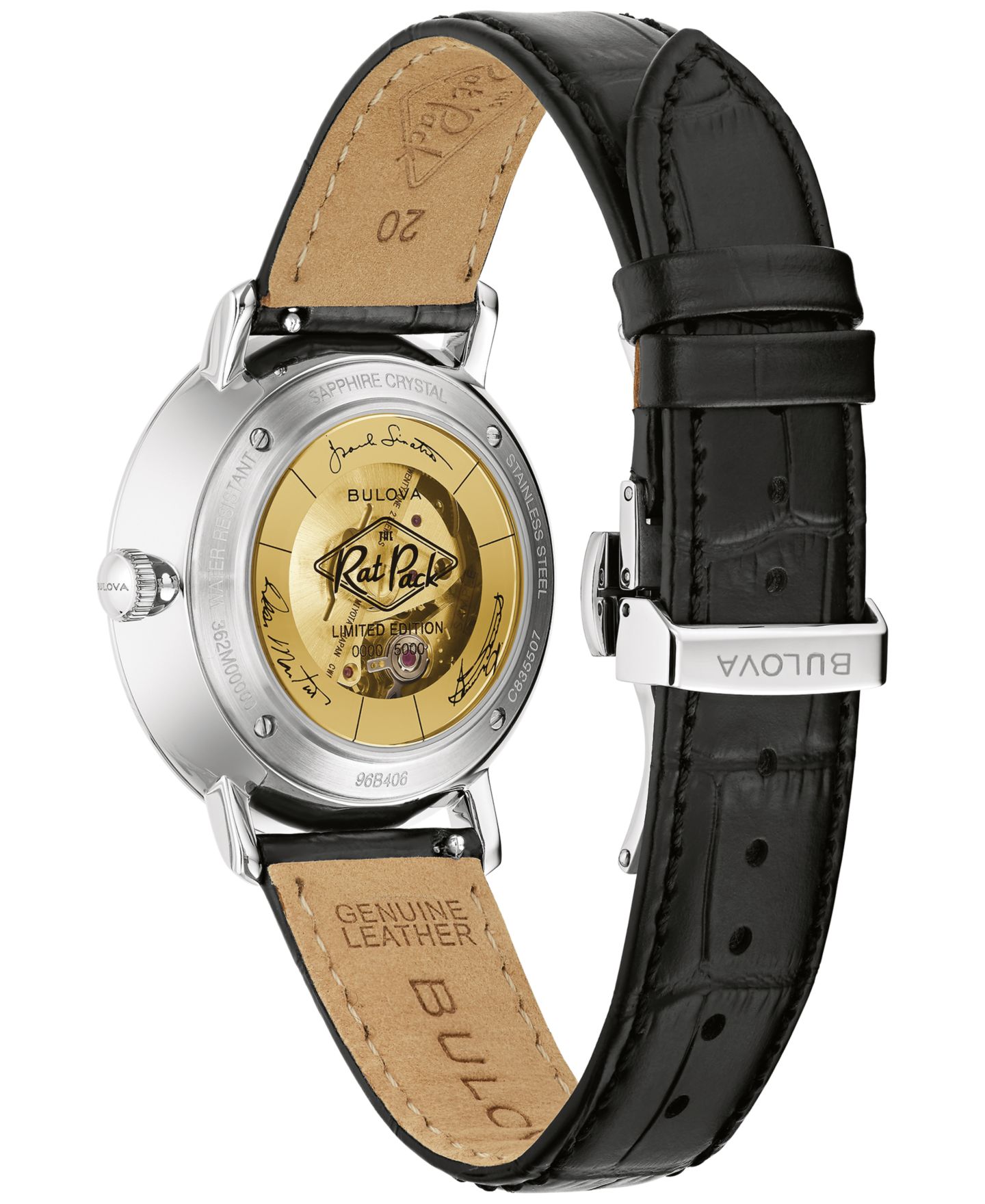 Мужские часы Bulova Classic Frank Sinatra Rat Pack Automatic Black Leather Strap Watch 40mm — фото 2