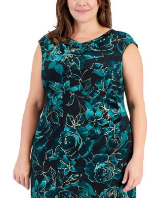 Plus Size Floral-Print Cowlneck Midi Dress