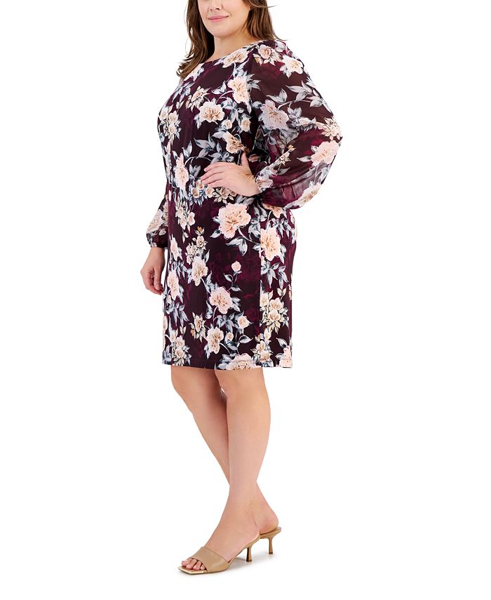 Connected Plus Size Boat-Neck Long-Sleeve Sheath Dress - Macy's
