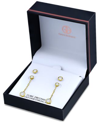 2-Pc. Set Cubic Zirconia Bezel Stud & Chain Drop Earrings, Created for Macy's