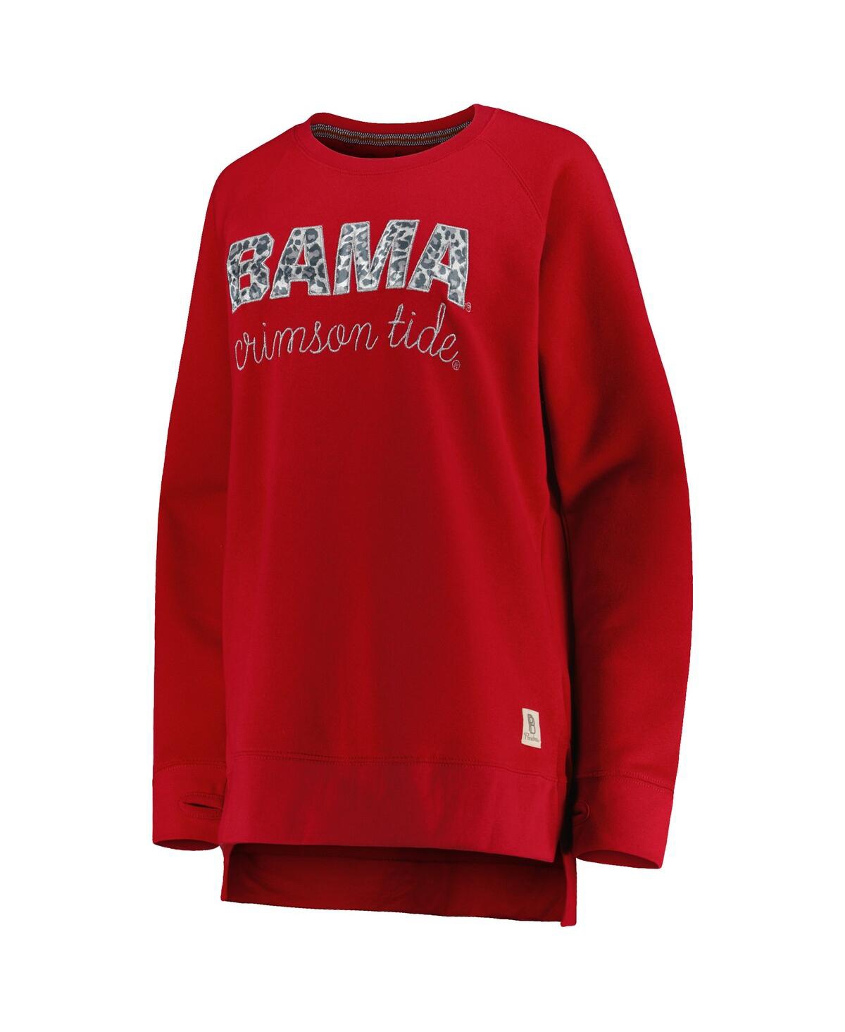 PRESSBOX WOMEN'S PRESSBOX CRIMSON ALABAMA CRIMSON TIDE STEAMBOAT ANIMAL PRINT RAGLAN PULLOVER SWEATSHIRT 
