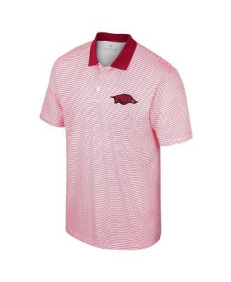 Men's White, Cardinal Arkansas Razorbacks Print Stripe Polo Shirt