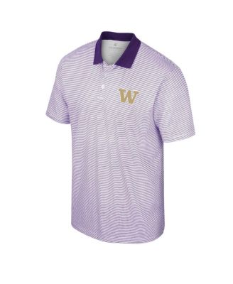 Men's White, Purple ECU Pirates Print Stripe Polo Shirt