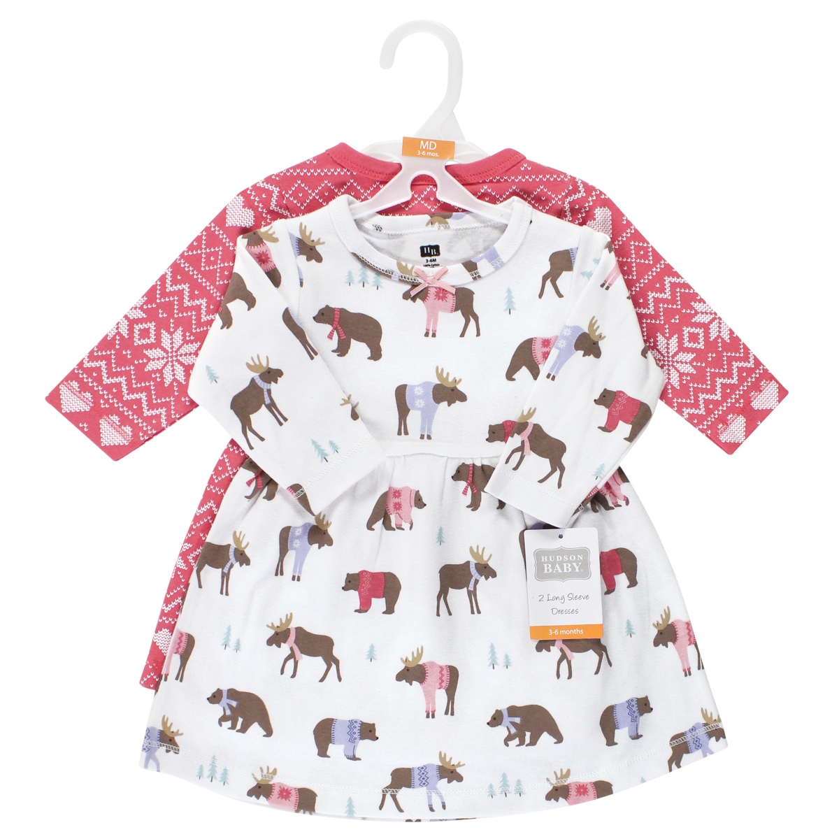 Hudson Baby Toddler Girls Cotton Dresses,- Pink moose bear