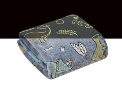 Glow in the Dark Blue Dinosaur & Friends Ultra Plush Juvi Fleece Accent Throw Blanket - 50 in. X 60 in.