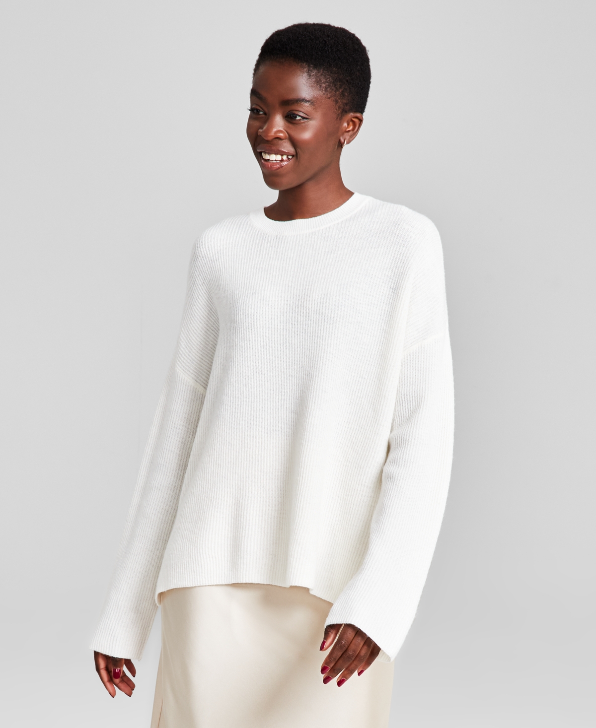 Women's Ribbed Crewneck Sweater, Created for Macy's - Calla Lily