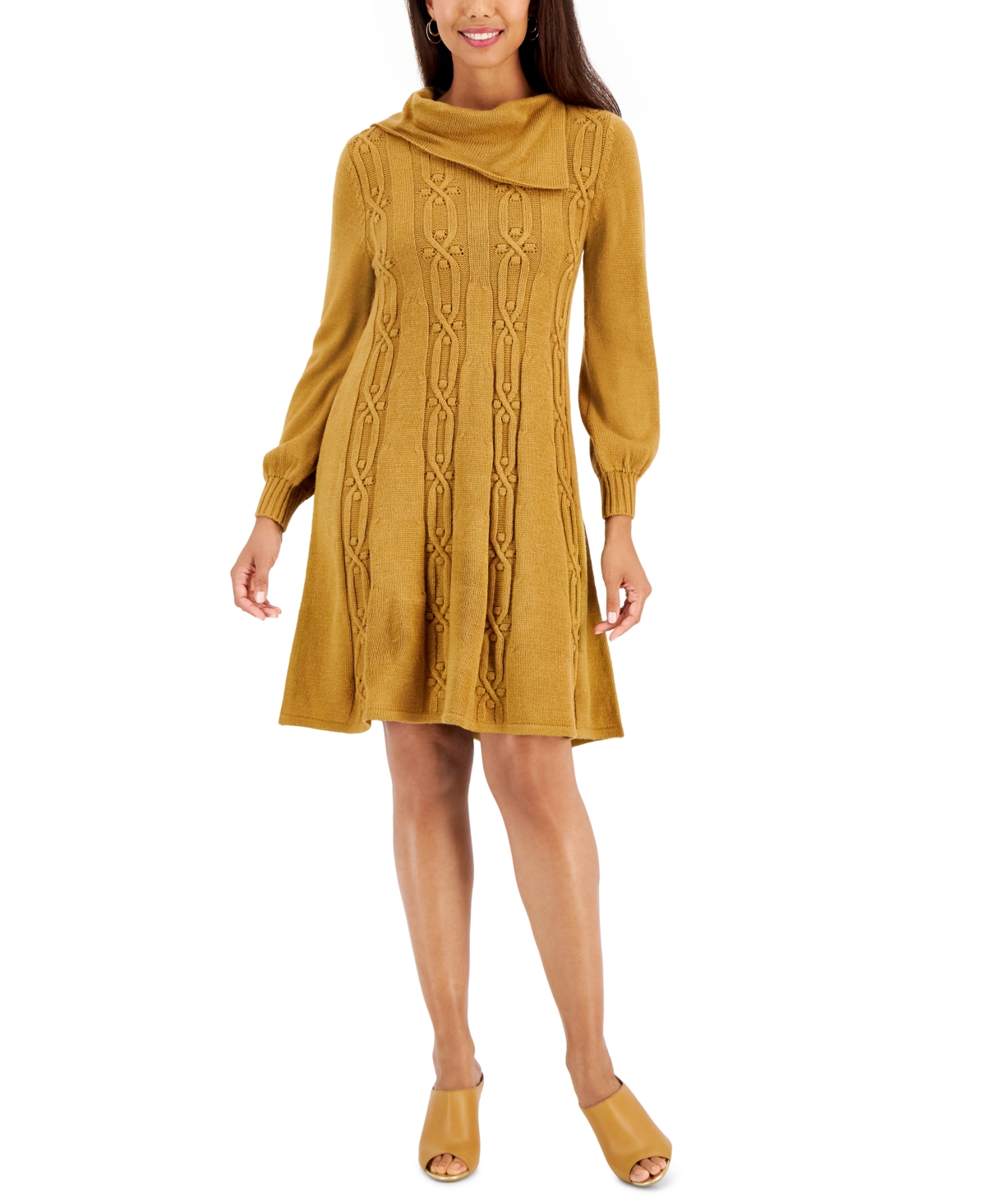 Robbie Bee Petite Envelope-neck Knit Sweater Dress In Mustard
