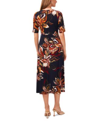 Women's Printed Button-Front Midi Dress