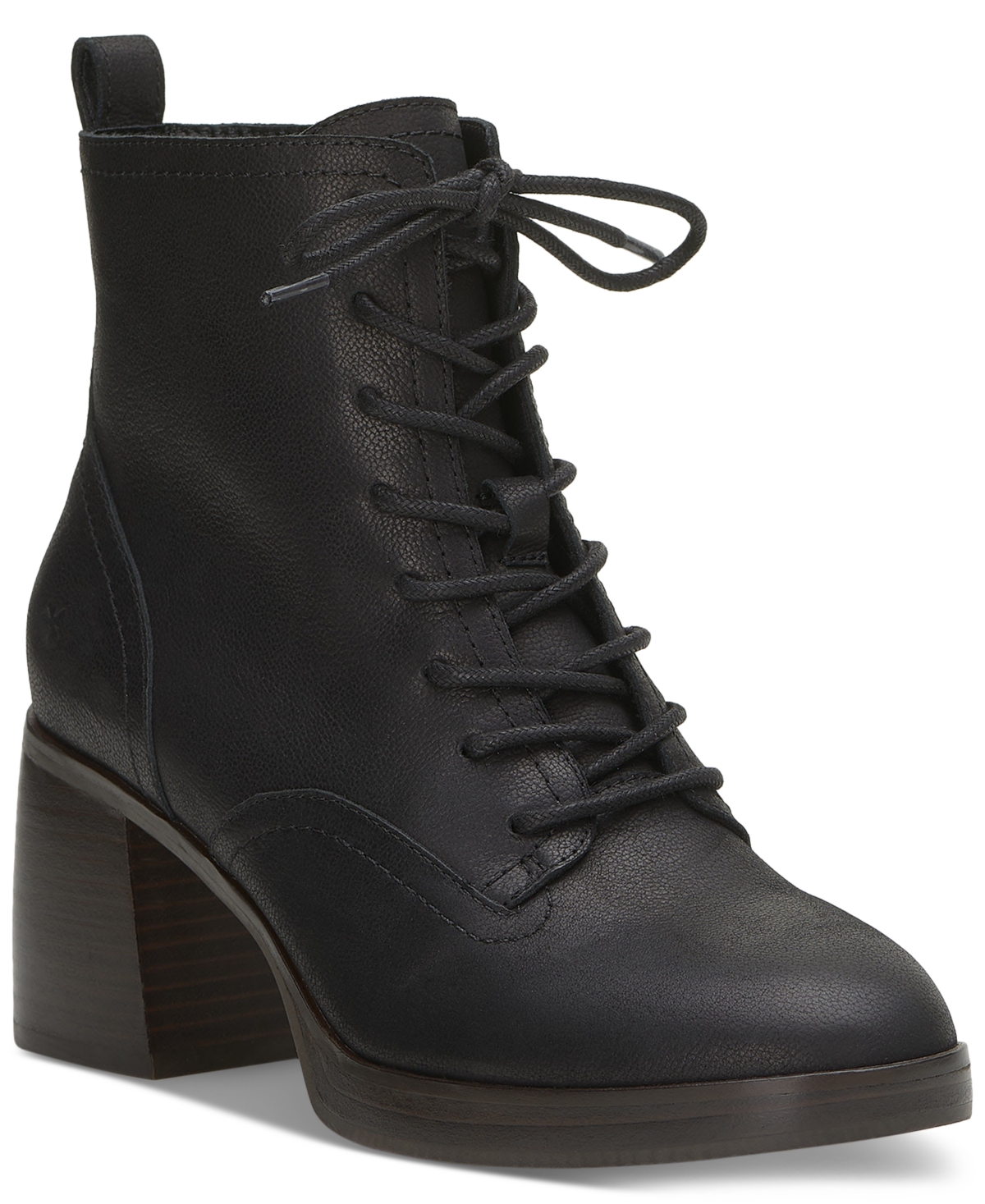 Shop Lucky Brand Women's Qiama Lace-up Heeled Combat Booties In Black Leather