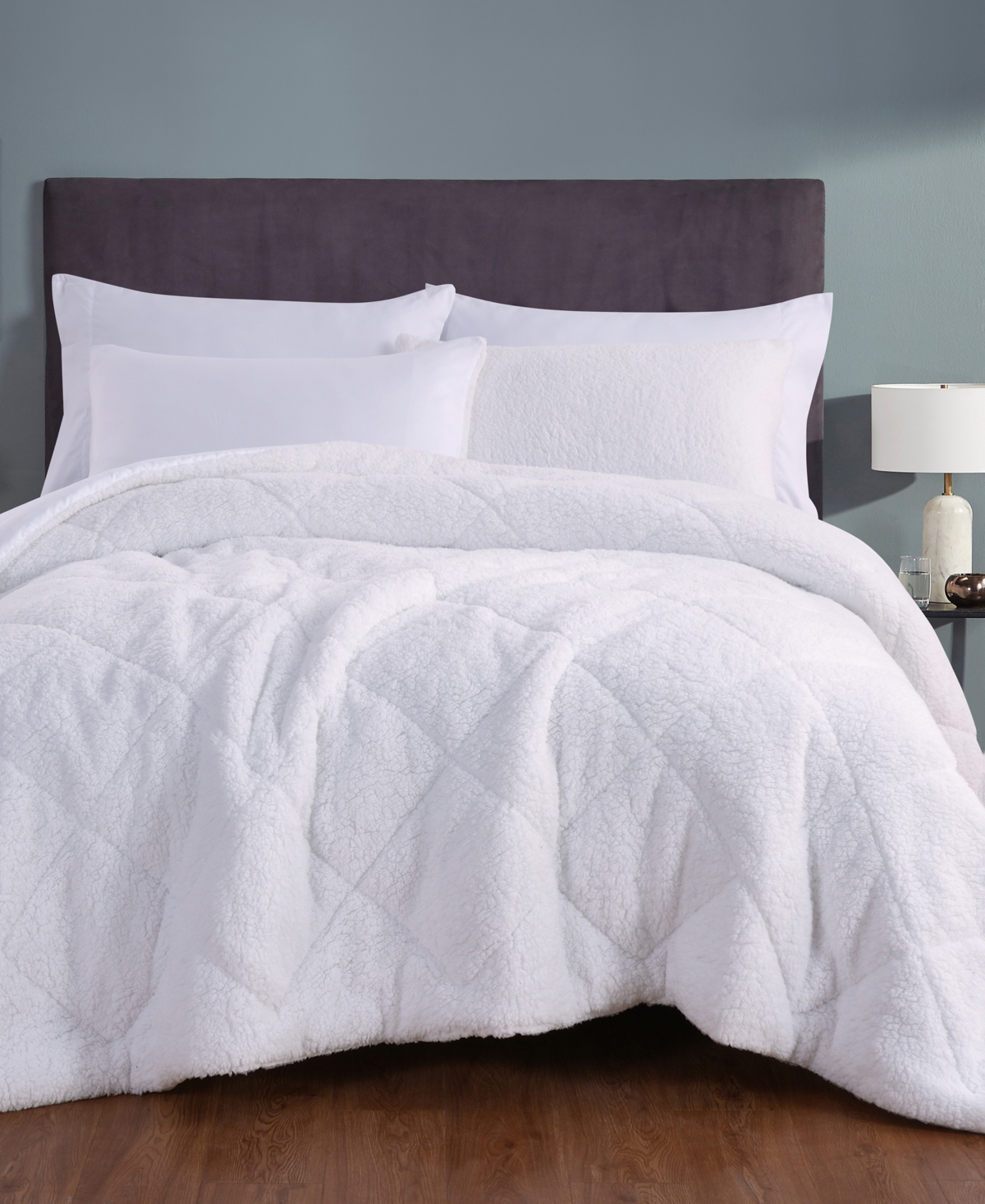 Videri Home Cozy Sherpa 3 Piece Comforter Set, King In White