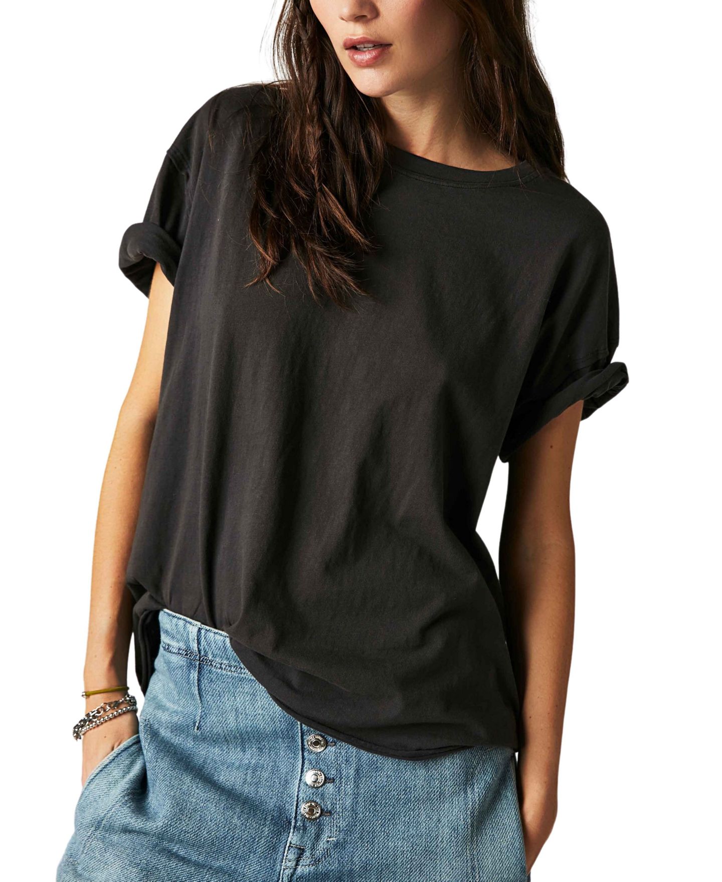Женская футболка Free People We The Free Nina Cotton, цвет: Чёрный — фото 1