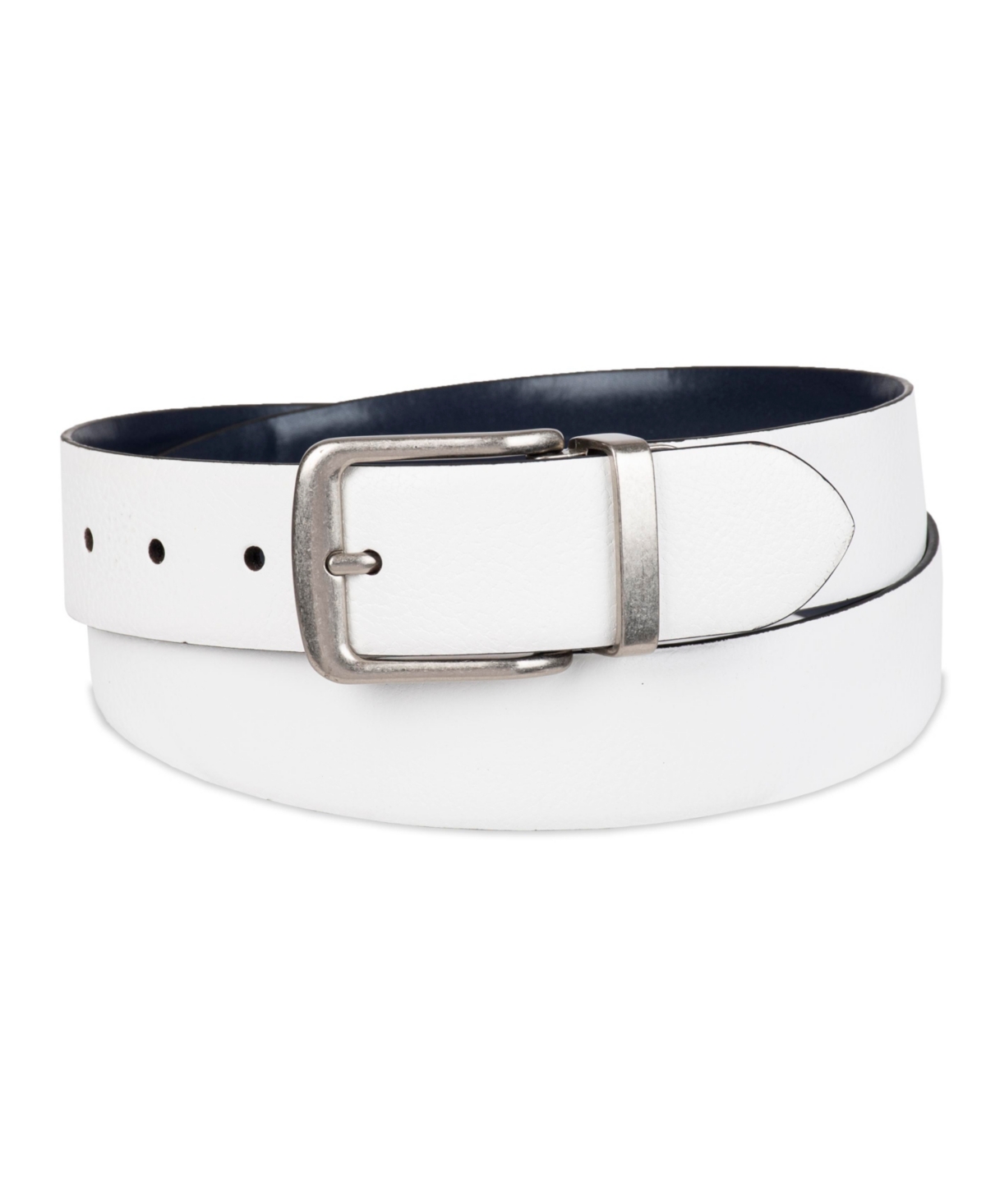 Tommy Bahama Men's Two-in-one Reversible Cushion Inlaid Casual Belt In White,navy Blue