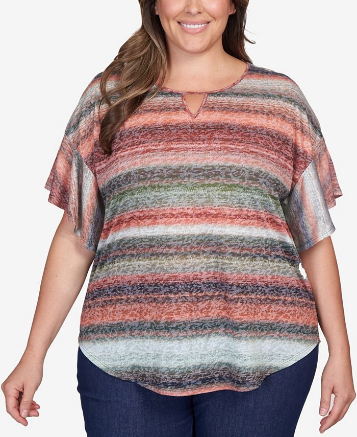 Ruby Rd. Plus Size Textural Stripe Burnout T-shirt - Macy's