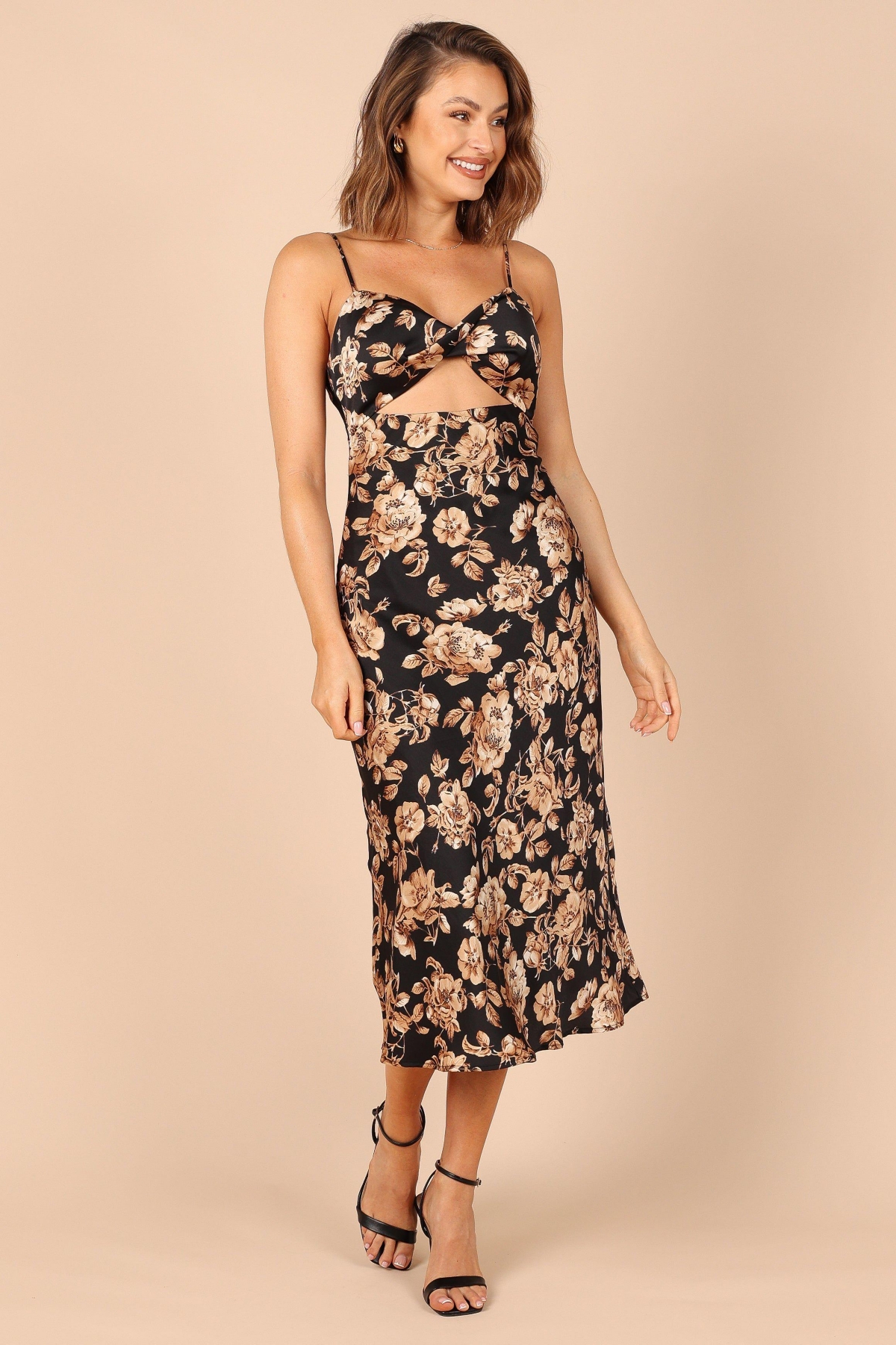 Shop Petal And Pup Women's Saga Cut Out Midi Dress In Black Floral