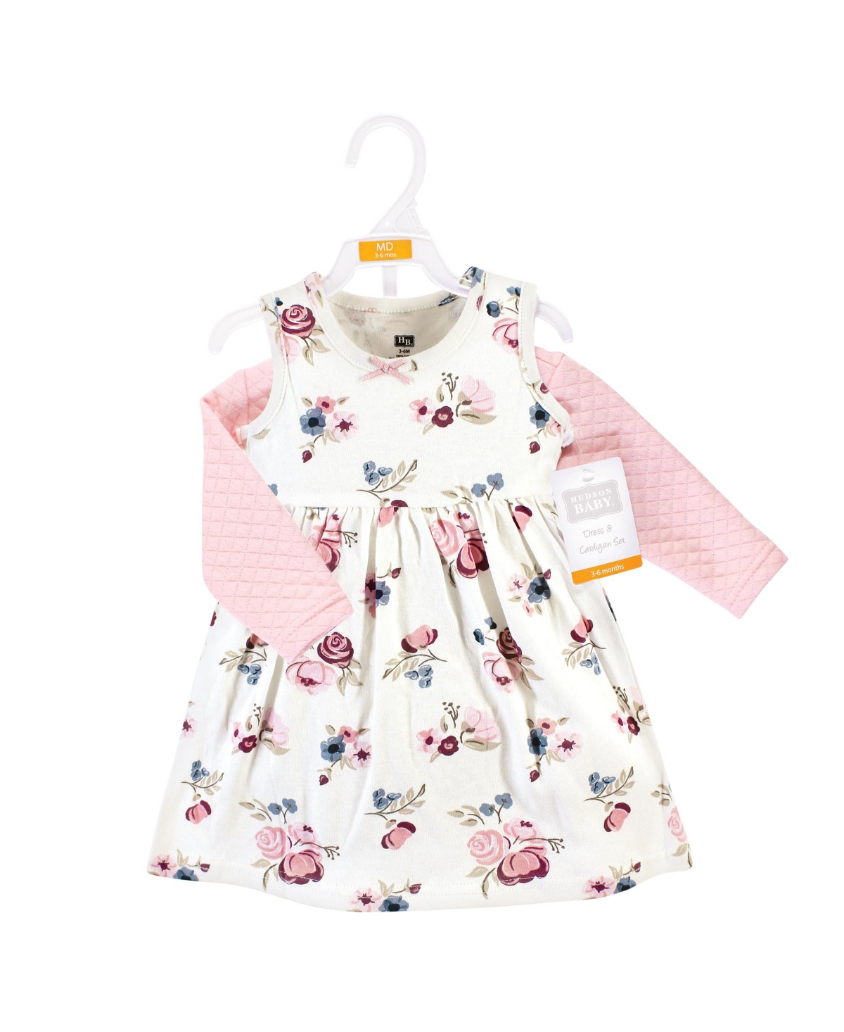 Hudson Baby Baby Girls Quilted Cardigan and Dress,- Dusty rose floral