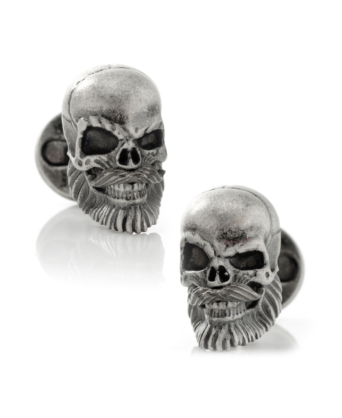 Men's Stainless Steel Mustache Skull Cufflinks - Silver