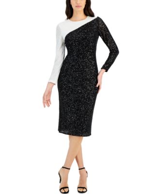Anne Klein - Women's Sequined Colorblocked Midi Dress