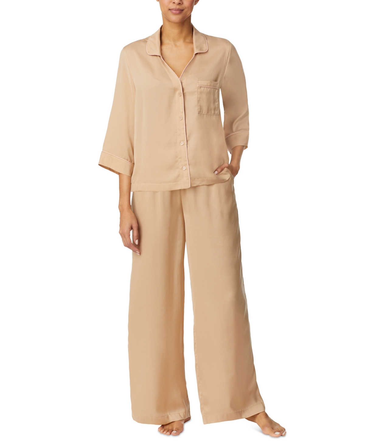 Women's 2-Pc. Satin Wide-Leg Pajamas Set - Almond