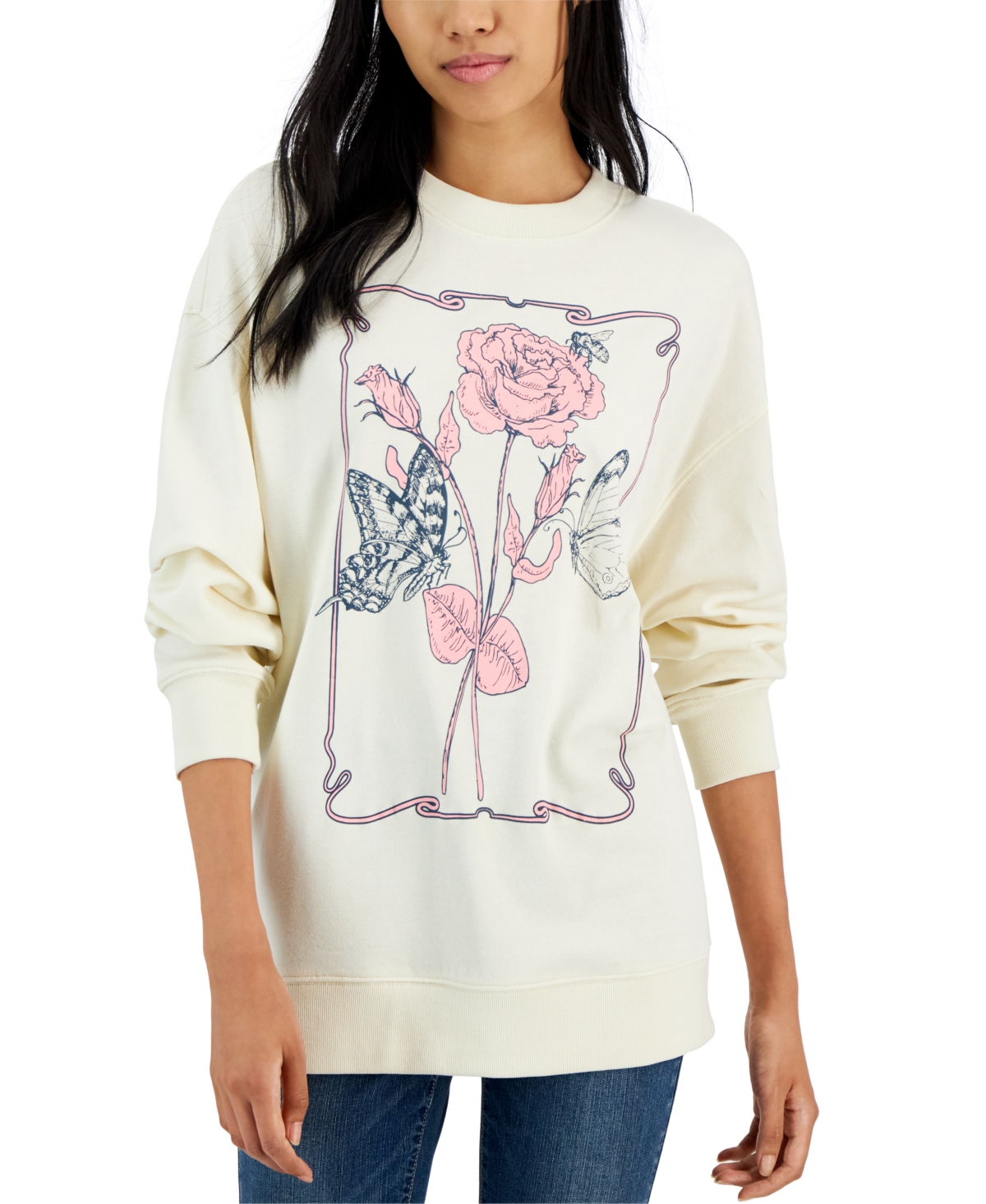 Juniors' Rose Box Graphic Sweatshirt - Antique White