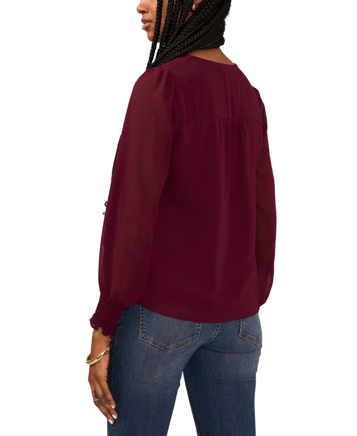 Sam & Jess Petite V-Neck Smocked-Shoulder Blouse
