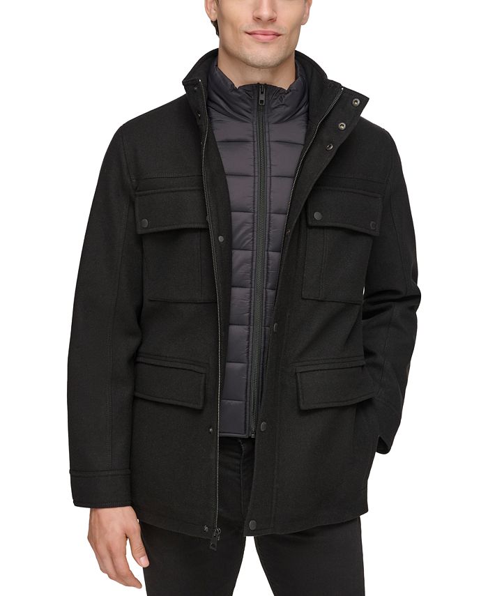 GUESS Men's Water-Repellent Jacket with Zip-Out Quilted Puffer Bib - Macy's