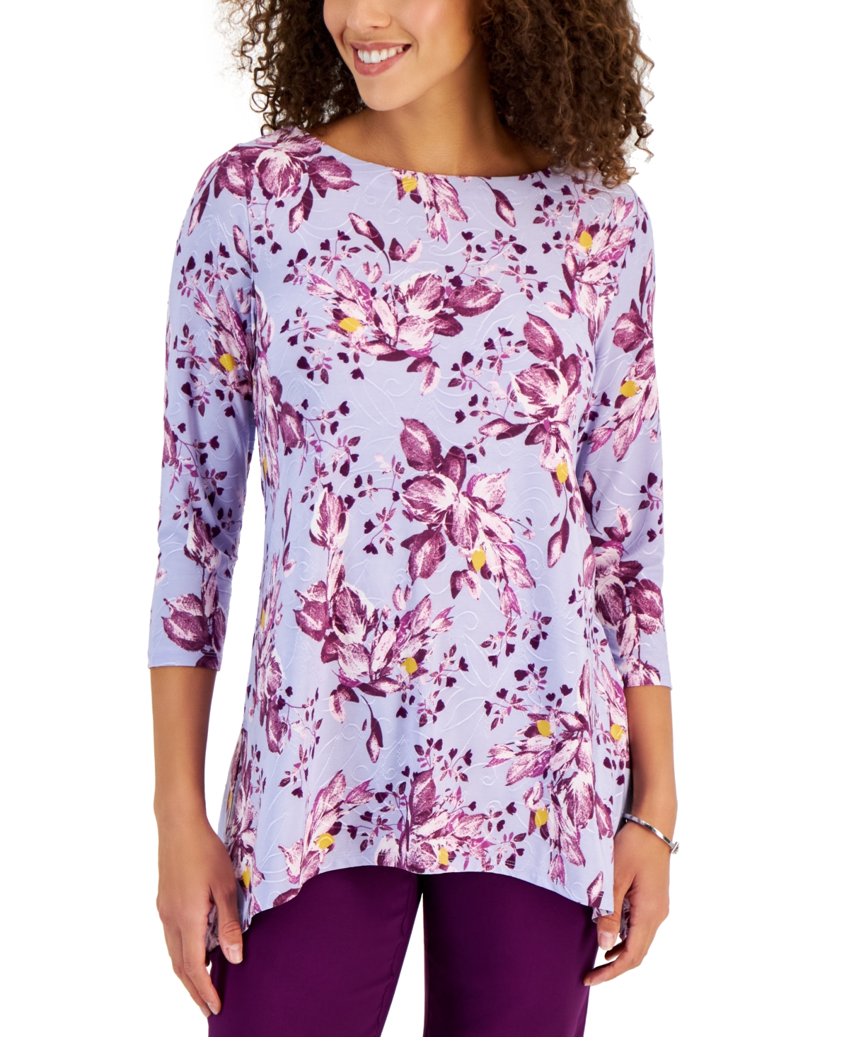 Jm Collection Women's 3/4 Sleeve Printed Jacquard Top, Created For Macy's In Light Lavendar Combo