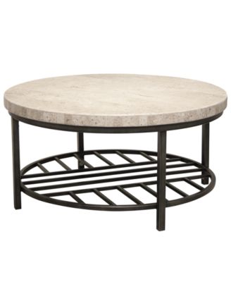 Capri 36" Stone and Metal Base Round Coffee Table