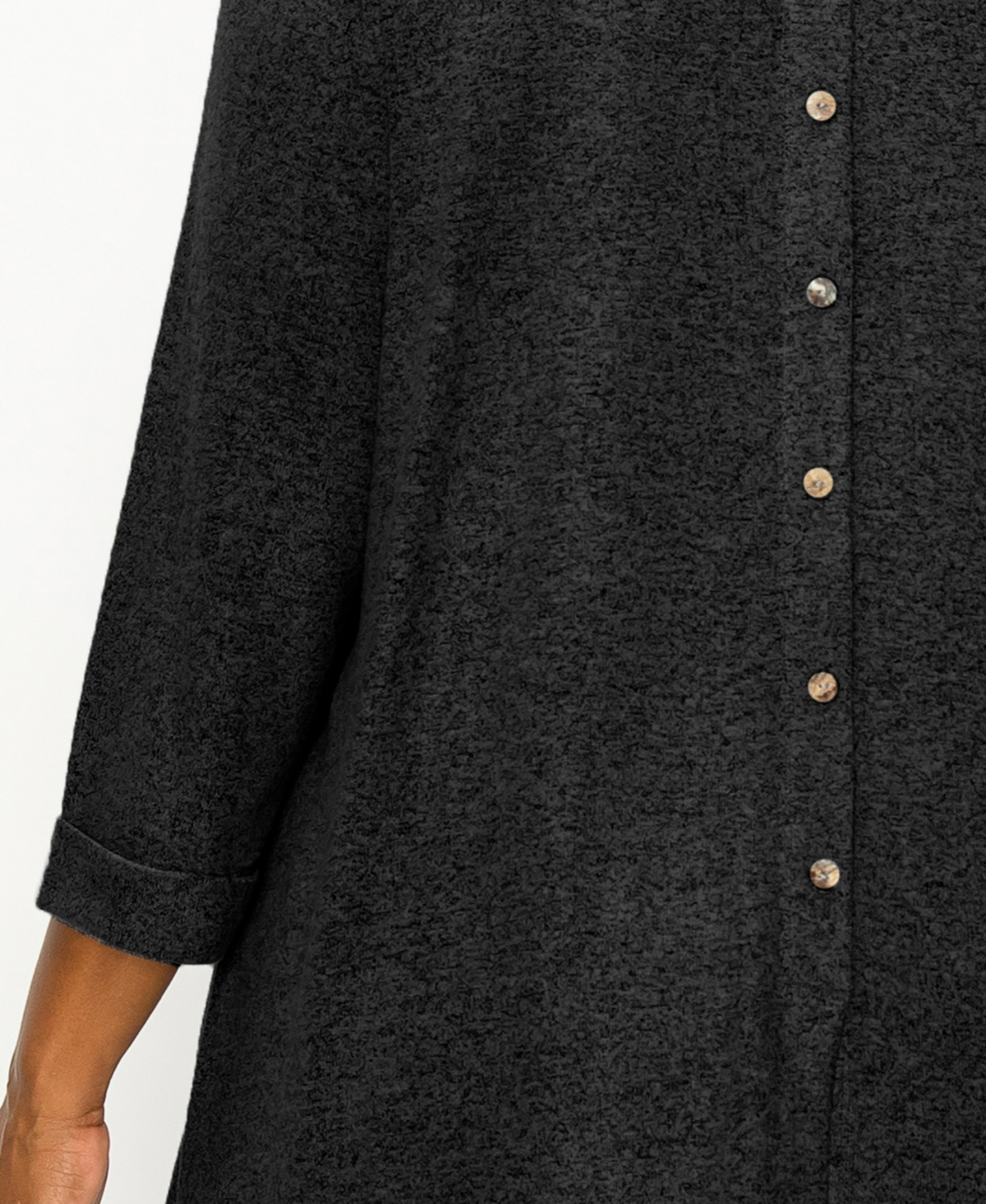 Coin 1804 Plus Size Cozy 3/4 Rolled Sleeve Button Back Top