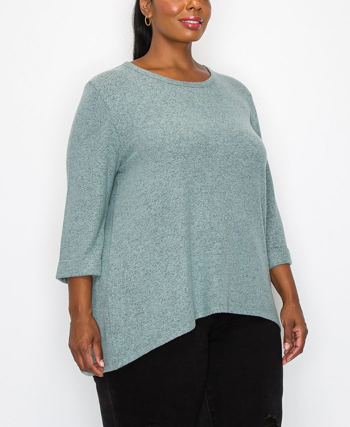 COIN 1804 Plus Size Cozy 3/4 Rolled Sleeve Button Back Top - Macy's