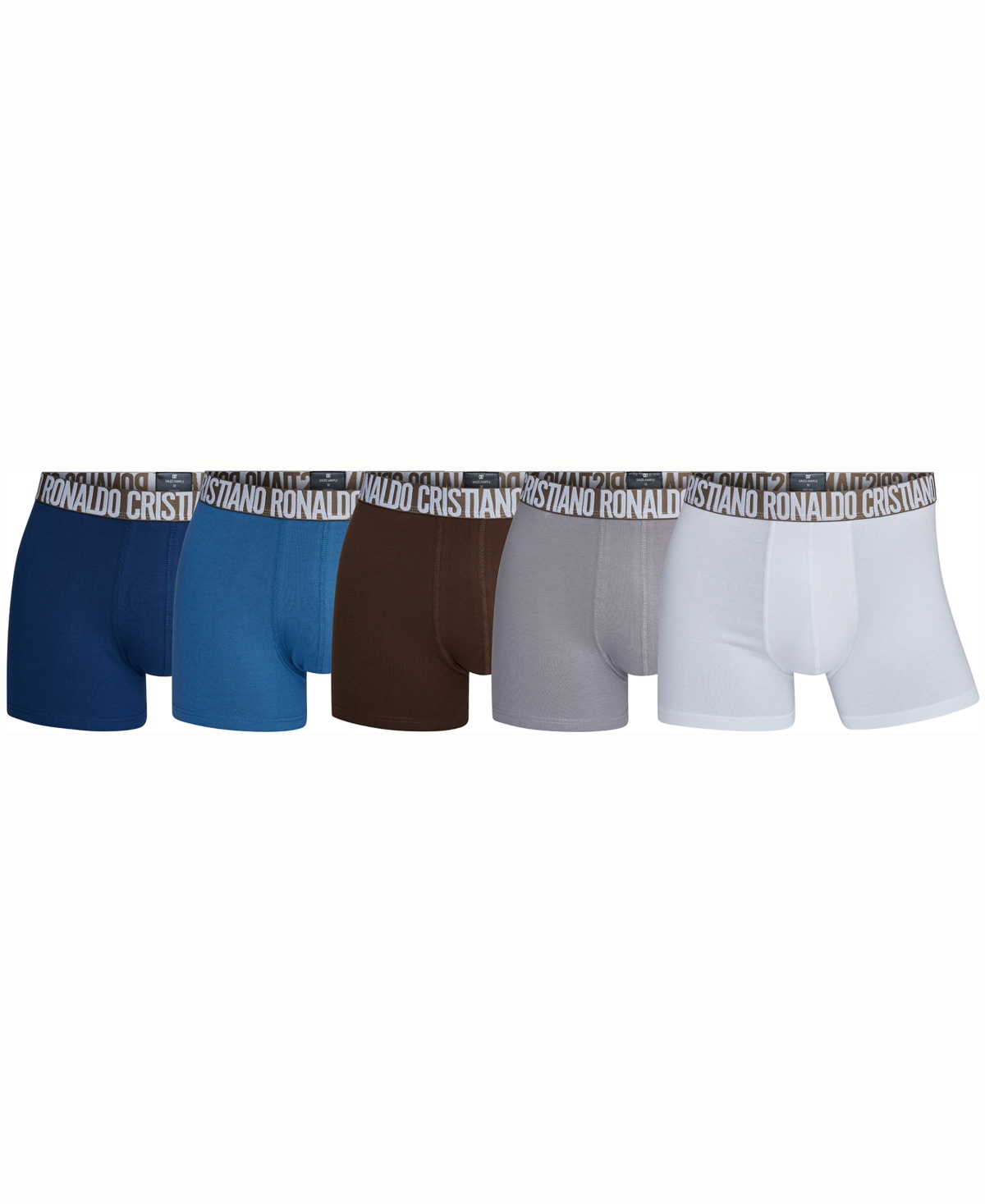 CR7 Men's Cotton Blend Trunks in Travel Bag, Pack of 5 - Brown, Gray, White
