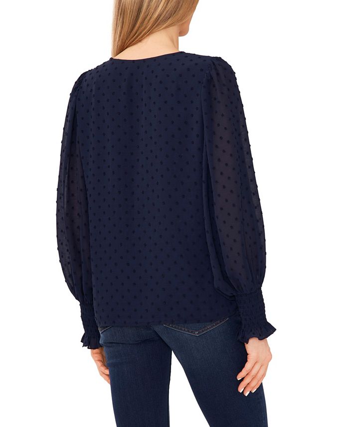 CeCe Women's Long Sleeve Vneck Clip Dot Blouse Macy's