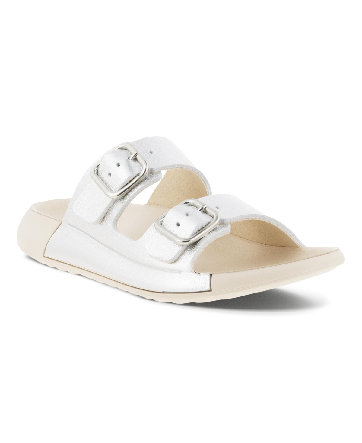 Women's Cozmo Two Band Leather Buckle Sandals - Pure Silver