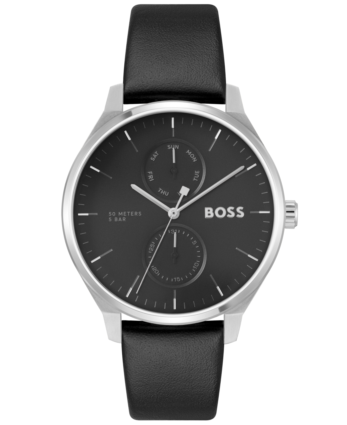 Shop Hugo Boss Men's Tyler Quartz Multifunction Black Leather Watch 43mm