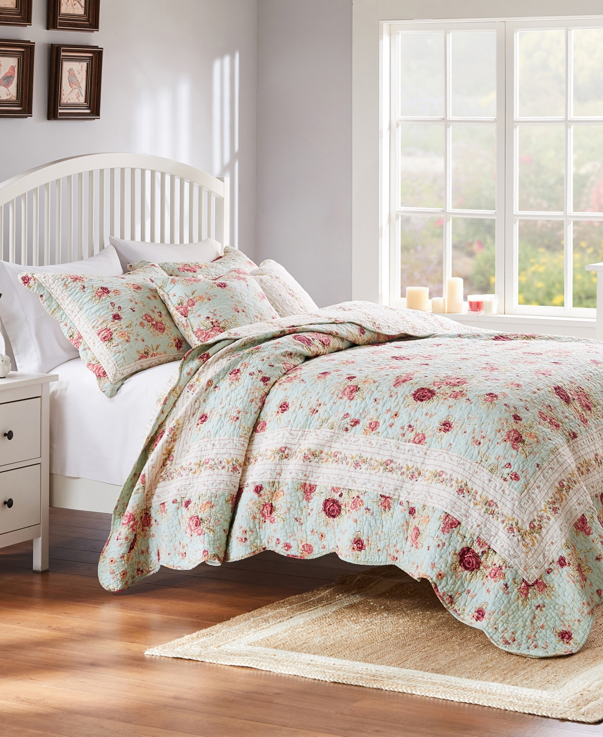 Greenland Home Fashions Antique Rose 100% Cotton Reversible 4 Piece Quilt Set, Twin/Twin Xl