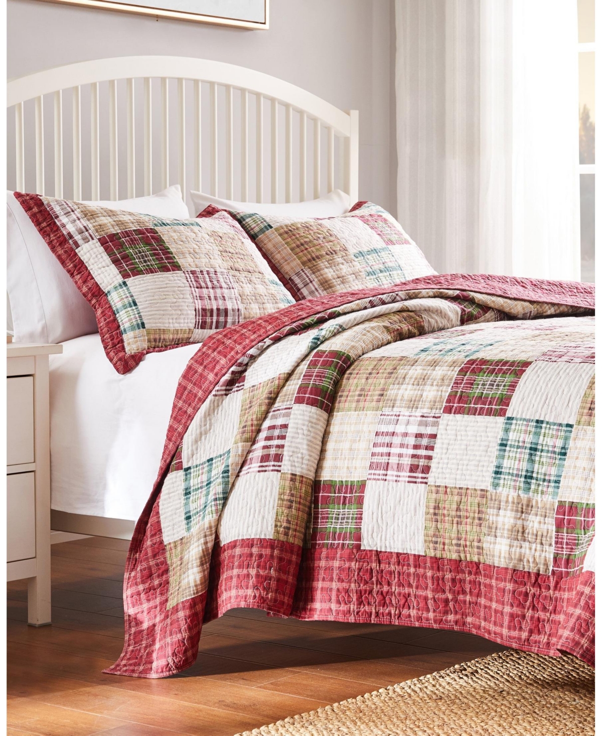 Shop Greenland Home Fashions Oxford 100% Cotton Reversible 3 Piece Quilt Set, Full/queen In Red