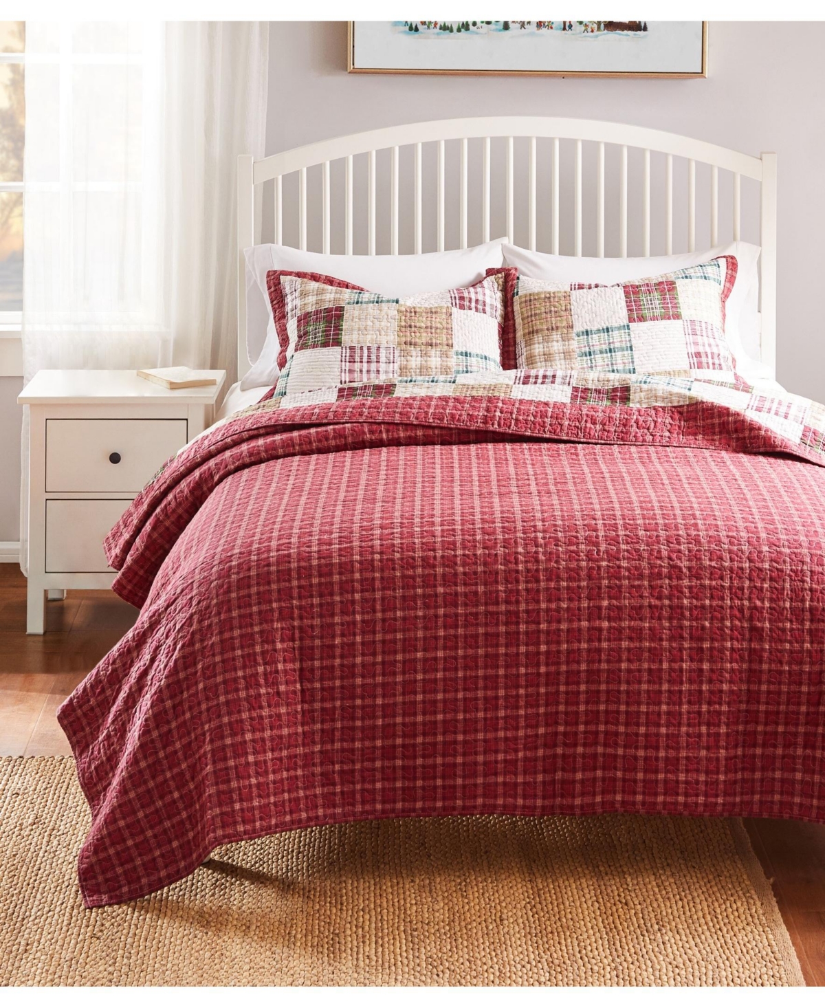 Shop Greenland Home Fashions Oxford 100% Cotton Reversible 3 Piece Quilt Set, King In Red