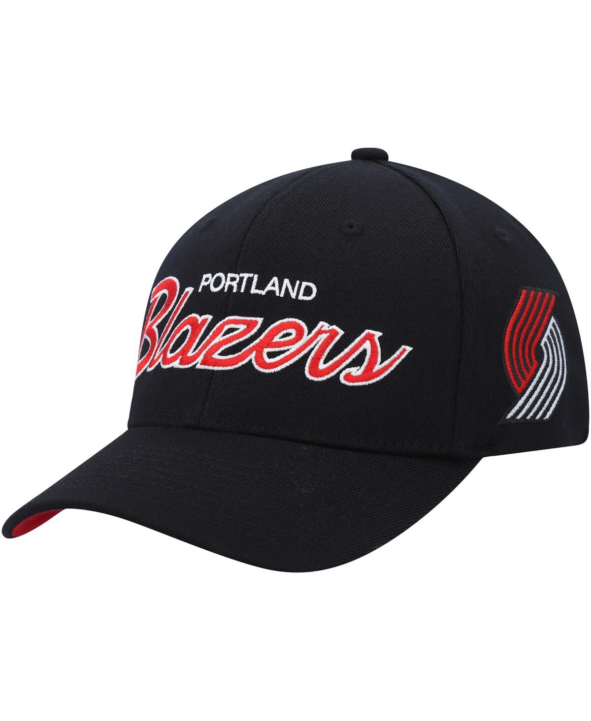 Mitchell & Ness Men's  Black Portland Trail Blazers Hardwood Classics Script 2.0 Snapback Hat In Black