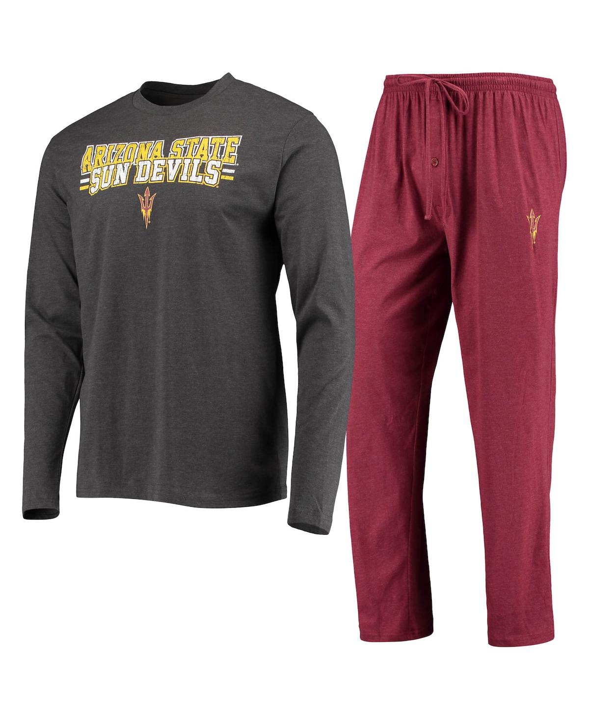 Concepts Sport Maroon/heathered Charcoal Arizona State Sun Devils Meter Long Sleeve T-shirt & Pants In Maroon,heather Charcoal