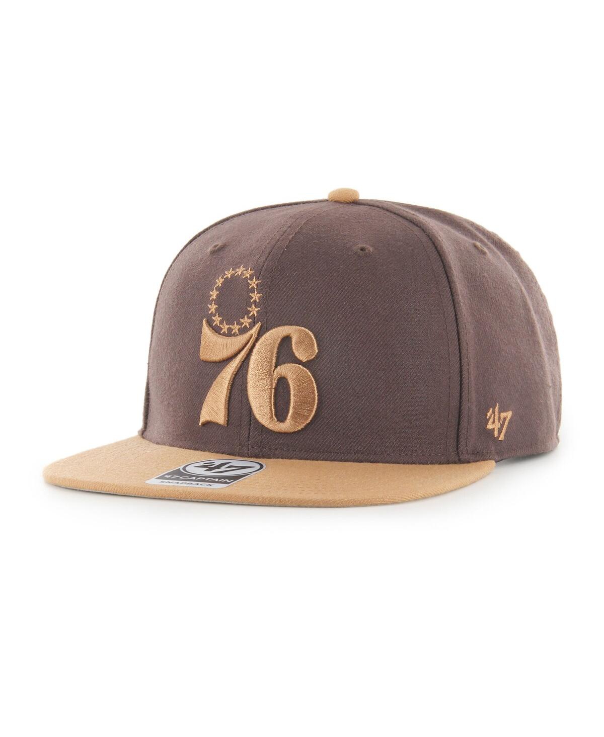 47 Brand Men's ' Brown Philadelphia 76ers No Shot Two-tone Captain Snapback Hat